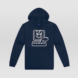 PERSONAL COMPUTER MARKET Puff Print Navy Hoodie - MarketHoodieFront