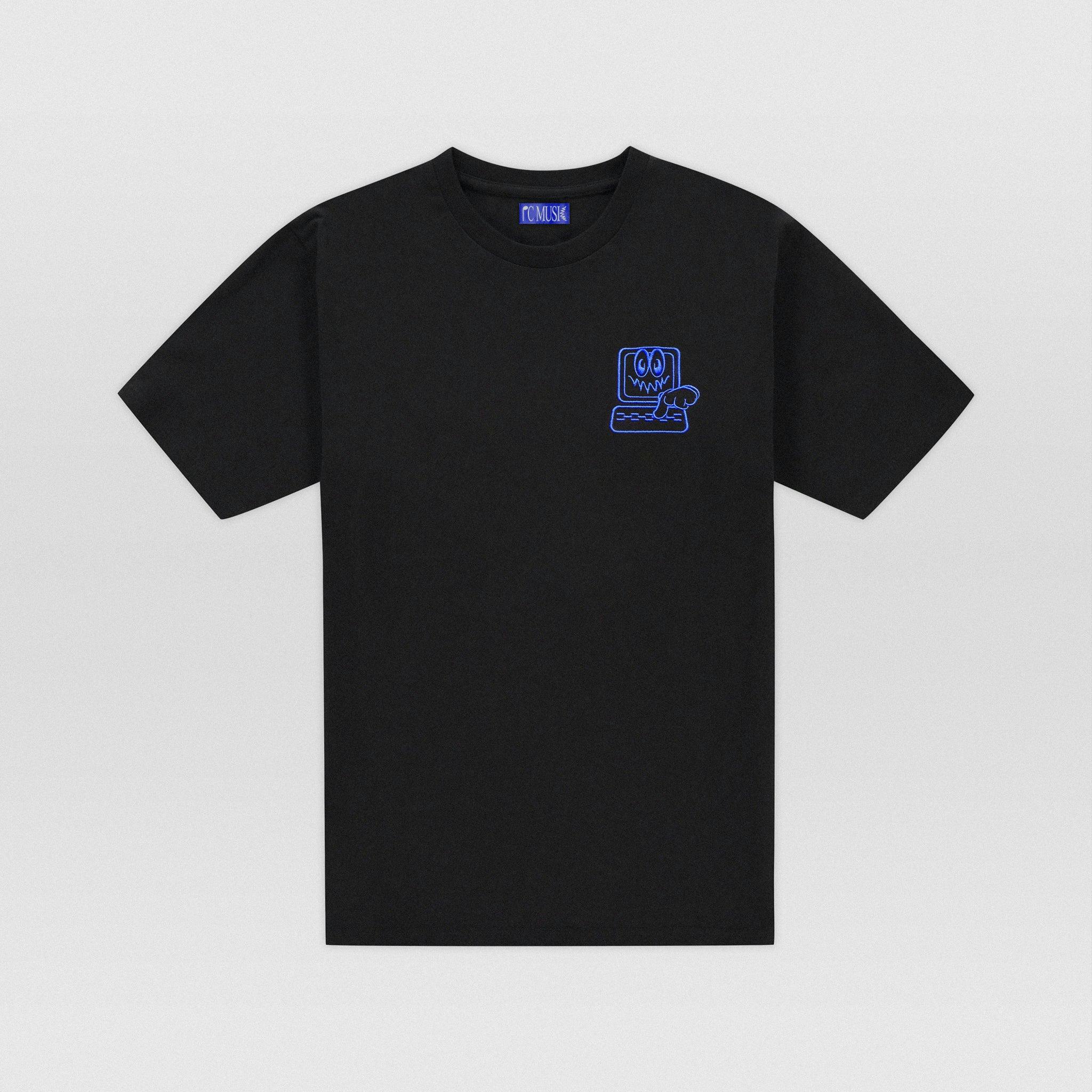 PERSONAL COMPUTER MARKET Embroidered Black T-Shirt